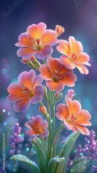 Fototapeta Digital-free moments in nature captured through peaceful solitude, Stunning orange flowers with soft petals against a glowing background. Reflecting slow living with digital-free moments in nature