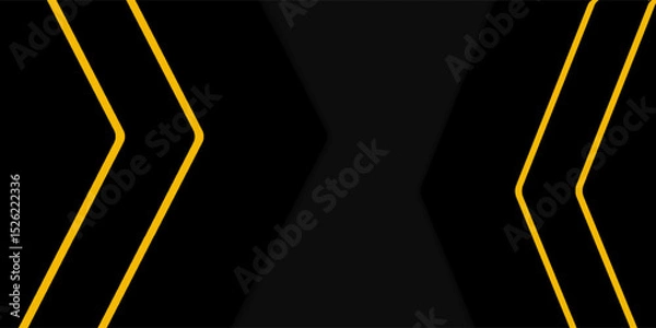 Fototapeta Black abstract wide horizontal banner with orange and gray lines, arrows and angles. Dark modern sporty bright futuristic abstract background. Wide vector illustration Eps10.