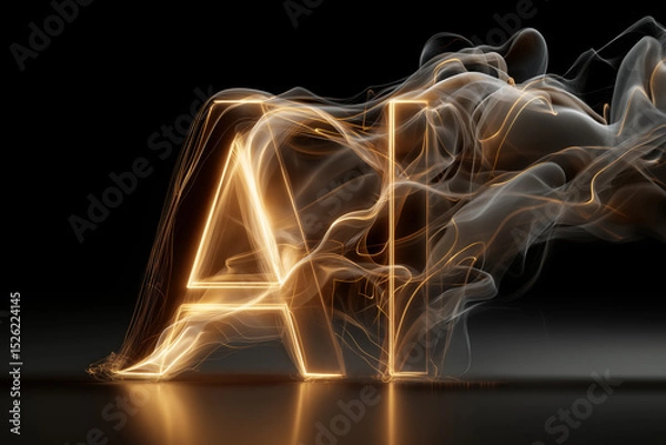 Fototapeta A digital illustration of AI letters with smoke, technology concept