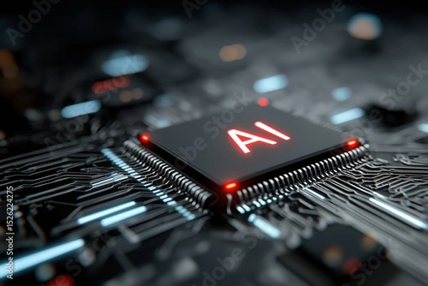Fototapeta A digital illustration of an AI microchip