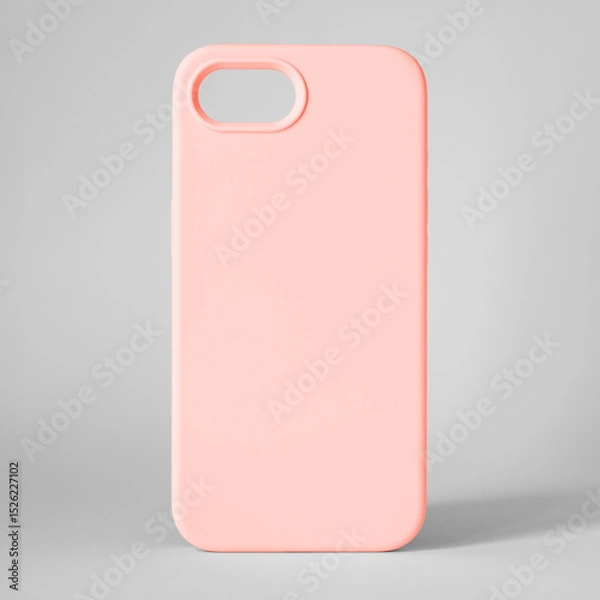 Fototapeta Blank mobile phone case mockup on neutral background