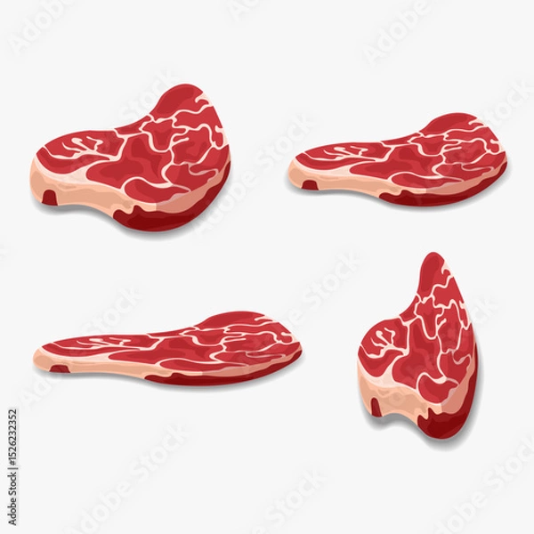 Fototapeta Four cuts of raw beef steak meat vector illustration 10eps