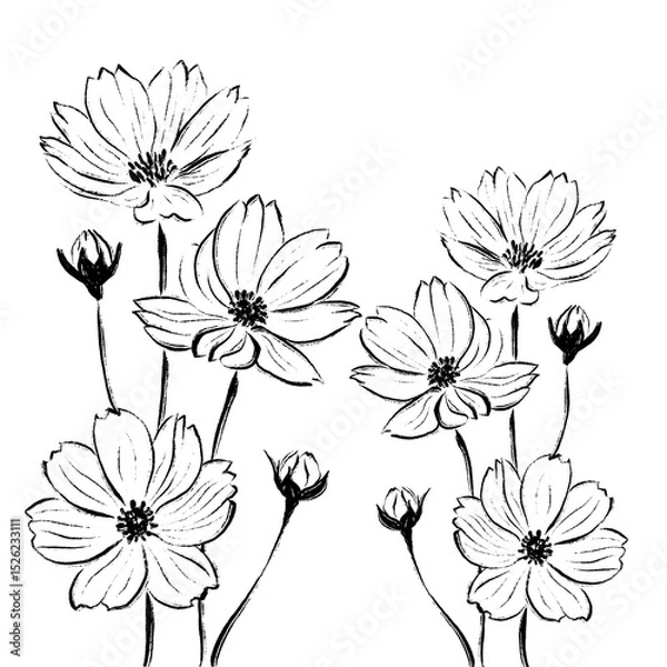 Fototapeta Seamless floral vector background with flowers and leaves for decoration and design
