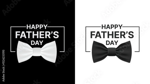 Fototapeta Happy Father's Day Greeting Card with 3D Realistic Silk Bow Tie - Black and White Elegant Design for Poster, Invitation, or Banner