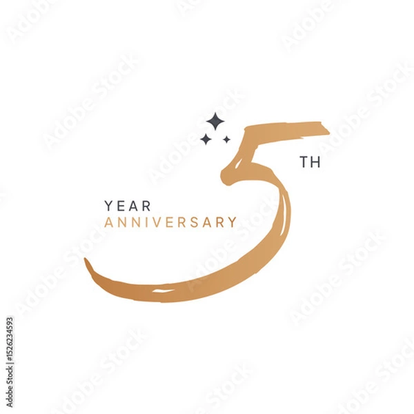 Obraz Elegant 5th year anniversary logo design featuring a bold brushstroke number five and modern typography. Perfect for company milestone celebrations, events, or invitations. Ceremony 5th year