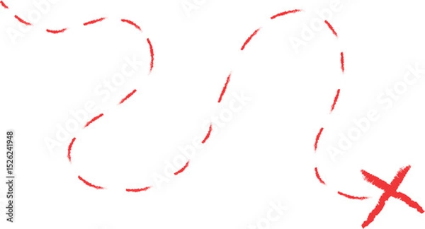 Obraz Treasure map element. A dashed line and red X mark ink on the map, the treasure map with a dotted line, X marks the spot, dashed line to an X, red ink	
