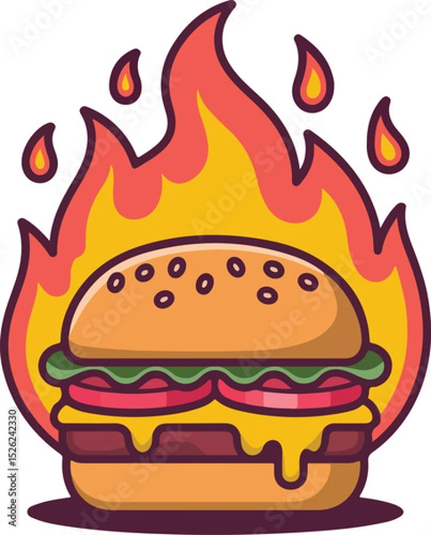 Obraz Flaming Burger Illustration