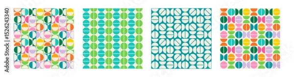 Fototapeta Set of Essential geometric printable seamless pattern with abstract Minimal elegant line form stroke shapes in vibrant colors. Modern simple background in minimalist mid century style vector wall art