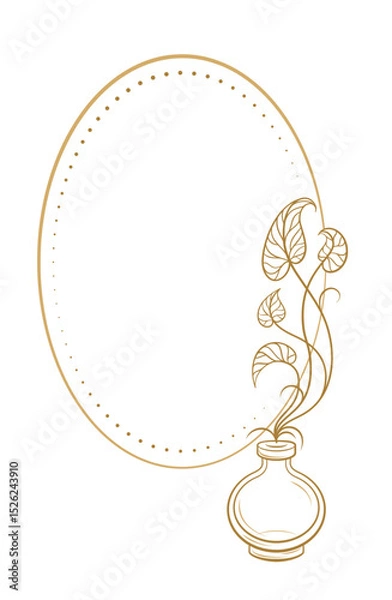 Fototapeta Oval herbal label with apothecary jar and climbing ivy plant vector frame