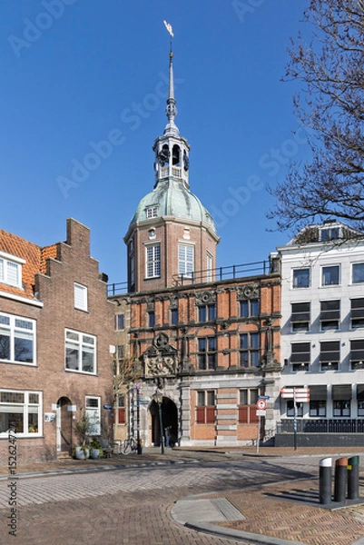 Obraz City Great Main Gate "Groothoofdspoort". Architecture and vibrant atmosphere of a Dutch city Dordrecht, Netherlands. 16 March 2025.