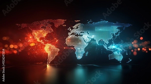 Fototapeta Global Network: A Digital World Map