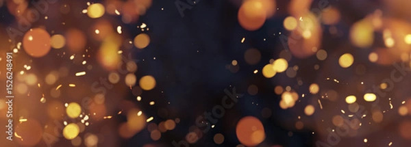Fototapeta abstract blue background surrounded by flying yellow particles and empty spot. 3D Rendering