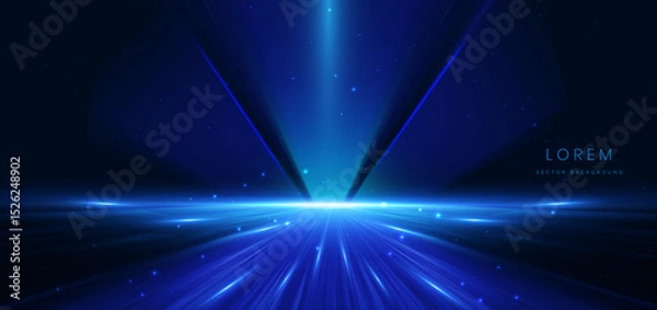 Obraz Abstract scene elegant blue light lines on dark background with lighting effect and sparkle.