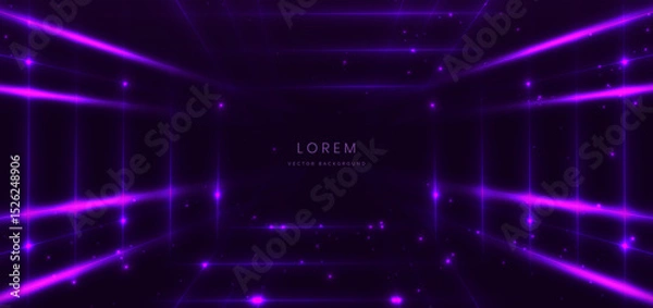 Obraz Elegant glowing purple lighting effect lines diagonal on dark purple background. Hi-speed night motion.