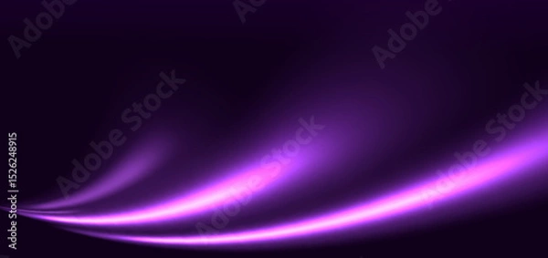 Obraz Elegant glowing purple curved rays on dark purple background.
