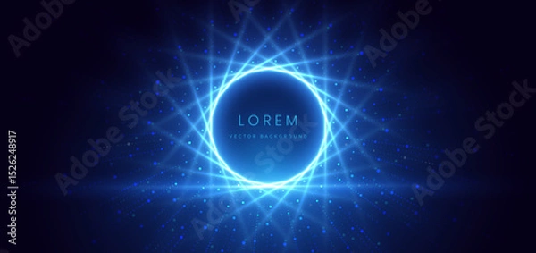 Obraz Scene glownig blue circle light with lighting effect and sparkle on dark blue background.