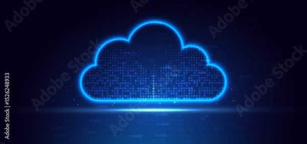 Obraz Cloud futuristic technology connected digital servers on dark blue background.
