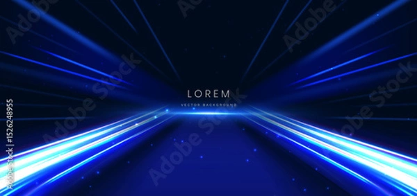 Obraz Abstract scene elegant blue light lines on dark background with lighting effect and sparkle.
