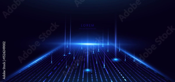 Obraz Abstract technology futuristic glowing blue beams vertical on dark blue background.