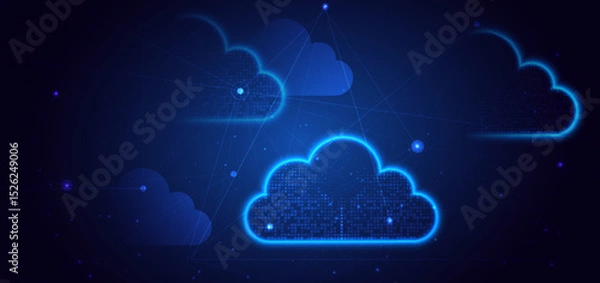 Obraz Cloud futuristic technology connected digital servers on dark blue background.