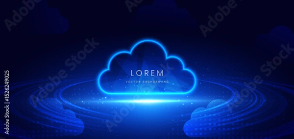 Obraz Cloud glowing futuristic technology connected digital servers on dark blue background.
