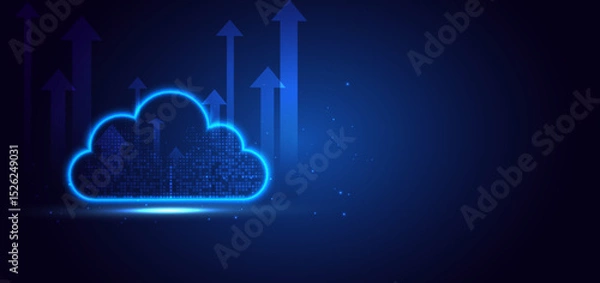 Obraz Cloud futuristic technology connected digital servers on dark blue background with arrow glowing.