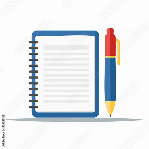 Fototapeta Notepad and Pen: A simple yet elegant flat-lay view showcases a notepad, with fresh, untouched pages, accompanied by a matching pen, set against a minimalist backdrop, perfect for content creators