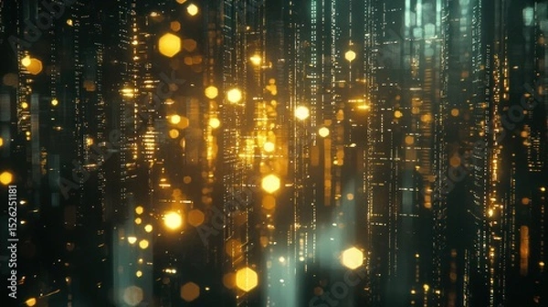 Fototapeta Golden Data Stream: Abstract Digital Art