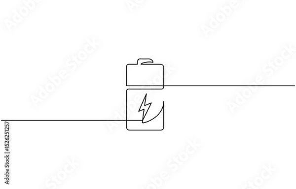 Fototapeta One continuous line drawing of battery charging. Lightning bolt symbol and electricity energy type sign in simple linear style, Battery icon continuous one line drawing, Continuous one line drawing of