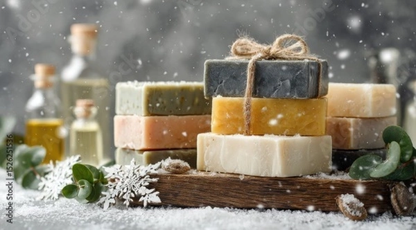 Obraz  stack of handmade soap bars with different scents and colors