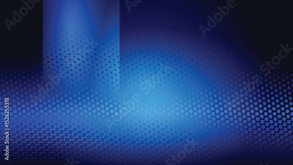 Fototapeta Abstract glow light and shade with halftone dot screen on gradient dark blue creative background. Vector illustration.