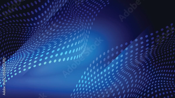 Fototapeta Abstract creative glowing light and shade with wavy dot pattern on gradient dark blue background. Vector illustration.