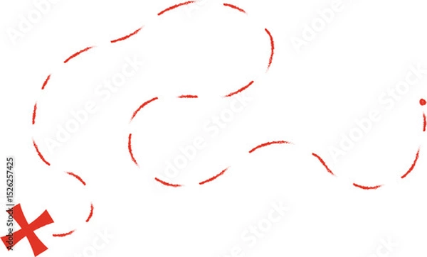 Obraz Treasure map element. A reddashed line and red X mark ink on the map, the treasure map with a dotted line, X marks the spot, dashed line to an X	
