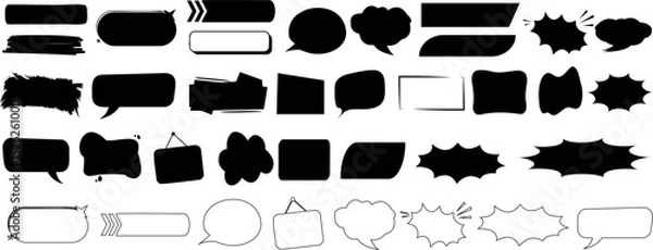 Obraz Speech bubble, comic frame, and text box set. diverse collection of shapes, including thought clouds and comic bursts, essential for comic design, social media, and creative projects