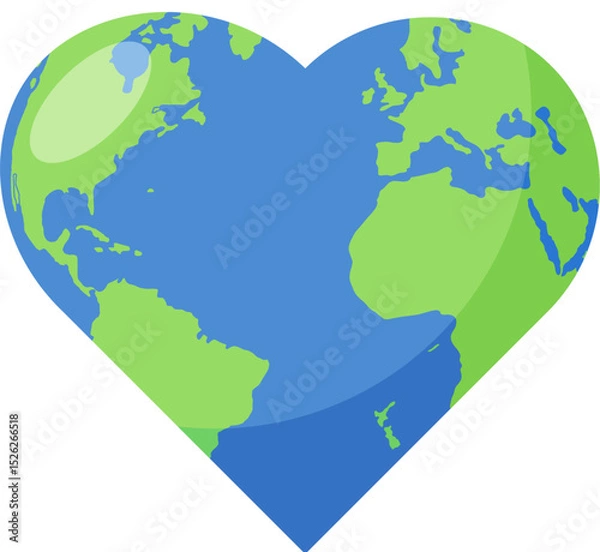 Fototapeta World in a heart shape, love the world or eco planet concept, earth day symbol isolated on a transparent background