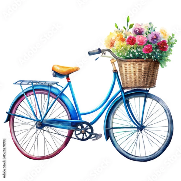 Fototapeta Vibrant Spring Bicycle with Flower Basket: Watercolor Illustration