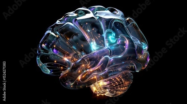 Fototapeta next-generation AI digital brain, featuring flowing electromagnetic waves, intricate quantum circuits, and a glowing data lattice 