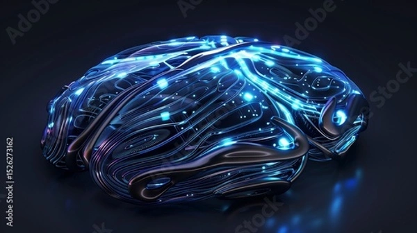Fototapeta next-generation AI digital brain, featuring flowing electromagnetic waves, intricate quantum circuits, and a glowing data lattice 