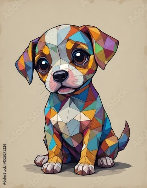Fototapeta Cute and funny multi-colored Jack Russell Terrier puppy sitting in studio.