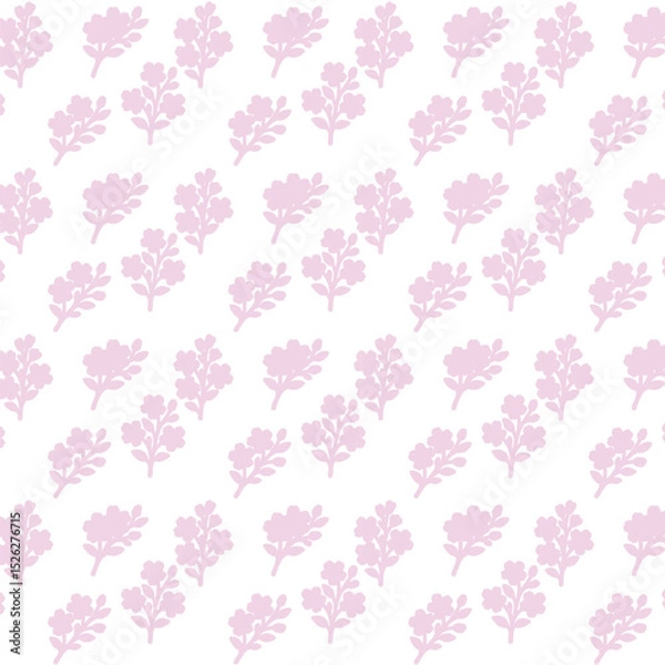 Fototapeta Background with pink silhouette of cherry blossom branch with two flowers, several buds and leaves