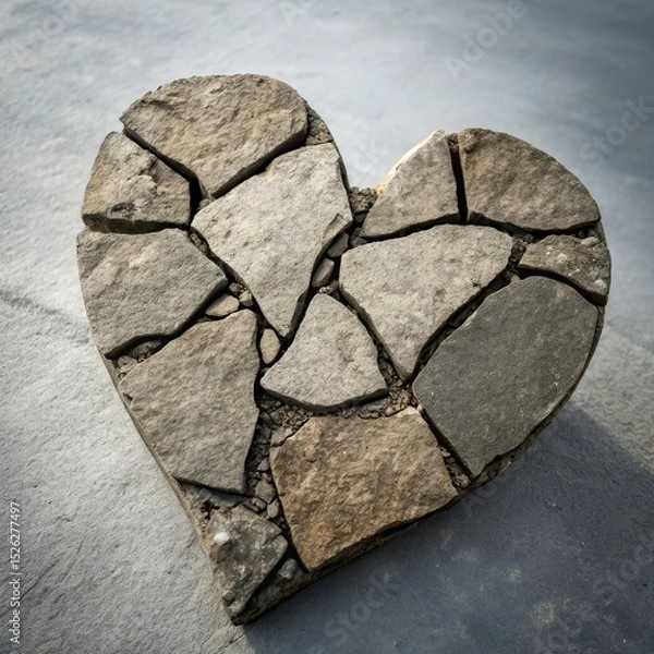 Fototapeta Conceptual still life featuring a hand-carved stone heart representing insensitivity and lack of compassion in modern society