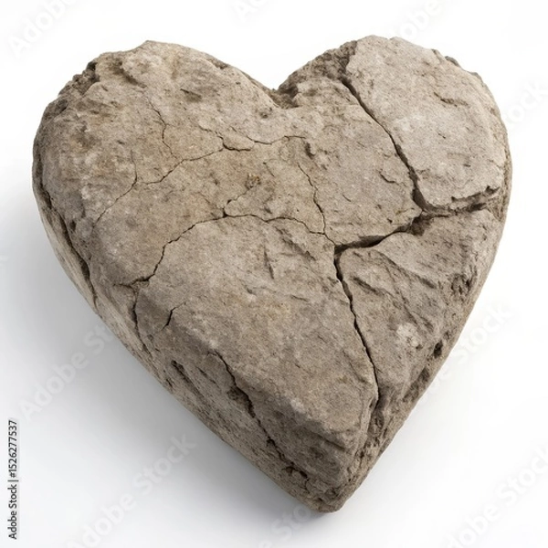 Fototapeta Stone heart made of rough-hewn rock symbolizing human callousness and emotional detachment on a clean white background for conceptual use
