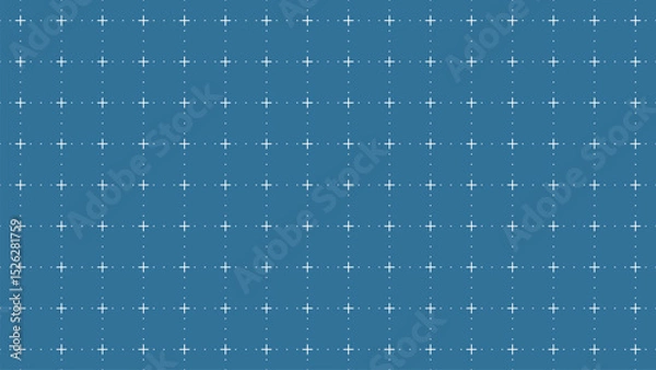 Fototapeta Blue background with white grid and plus signs, futuristic interface concept, modern symmetrical design used in technology, screen overlays, computing systems, or digital presentation backdrops