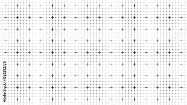 Fototapeta Technical grid pattern with black cross markers on white background, square layout with precision lines and cells, engineering graph paper texture, seamless minimalist schematic design