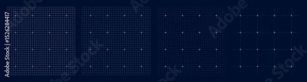 Fototapeta Dark digital grid set with multiple density options, UI interface elements, white cross points for design alignment, futuristic schematic visualization templates
