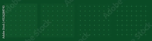 Fototapeta Green digital grid pattern set with plus signs and pixel alignment guides in abstract perspective for futuristic design and technology themed backgrounds and UI layout templates