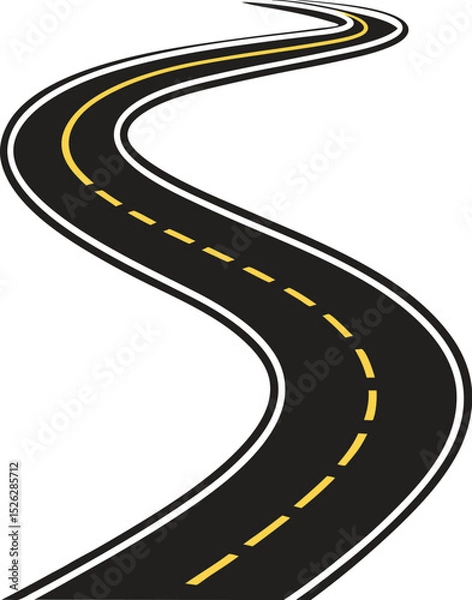 Obraz Winding S-Shaped Asphalt Road with Dashed Center Lines ? Vector Illustration