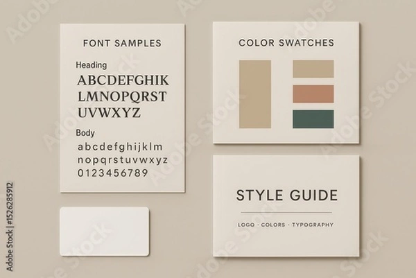 Obraz Brand identity style guide layout with font samples and color swatches on neutral background
