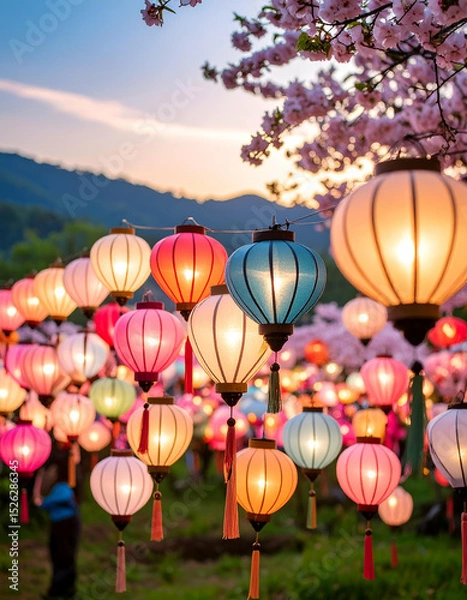 Fototapeta Captivating Photography of Intricate Paper Lanterns in Ritual Setting