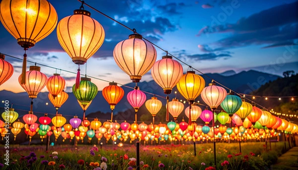 Fototapeta Enchanting Still Life of Illuminated Lanterns at Festival Event